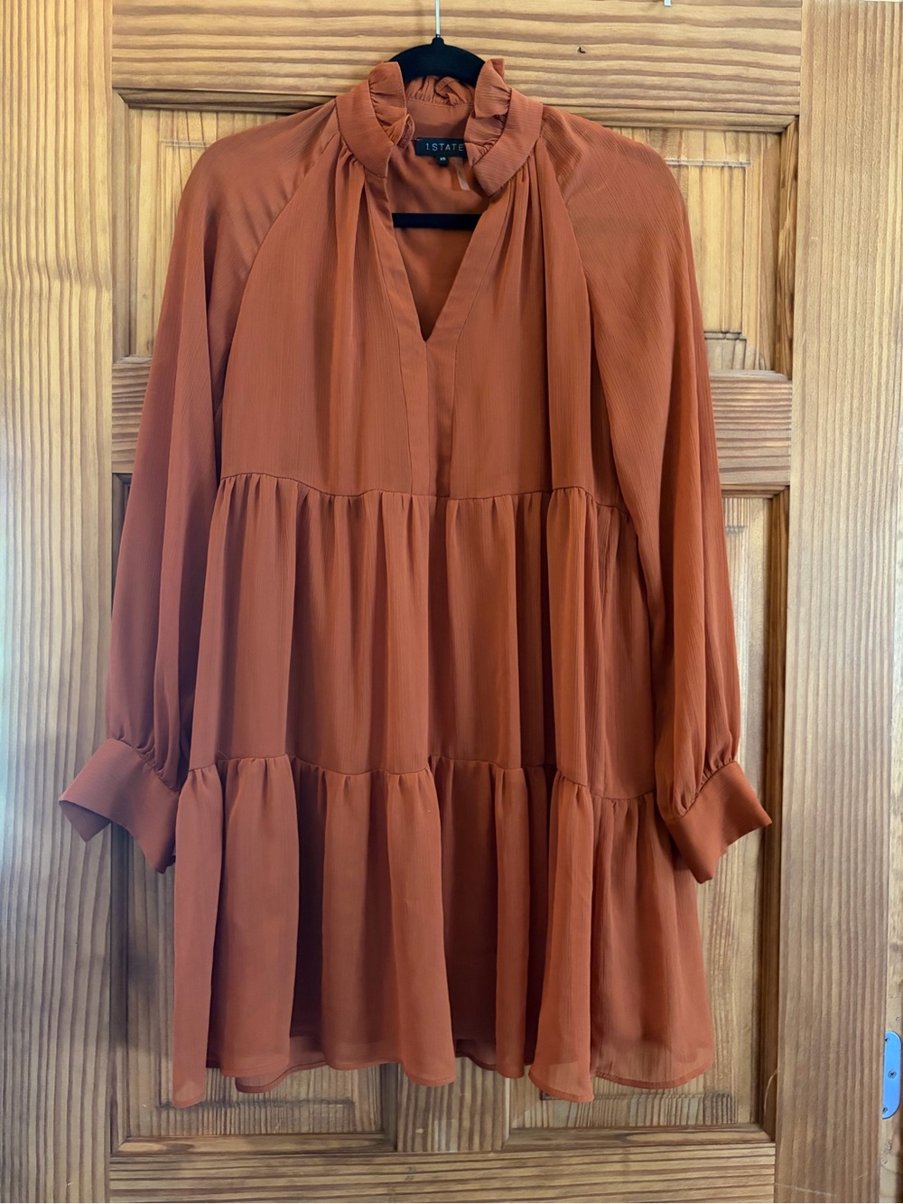 1. State Rust Tiered Ruffle-Neck Tunic